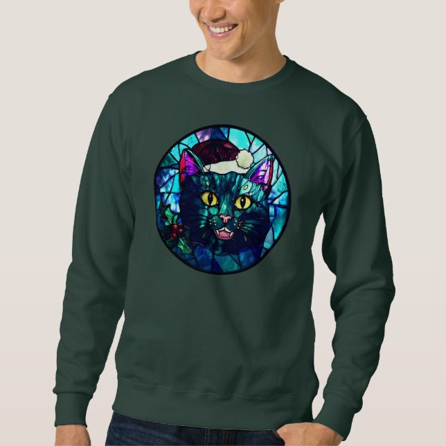 Sudadera Meowing Stained-Glass Christmas Black Cat (Anverso)