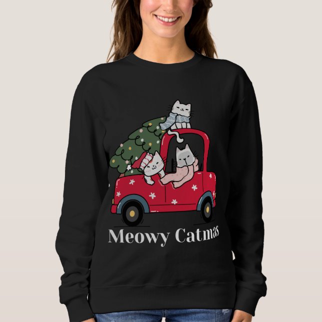 Sudadera Meowy Catmas Navidades del gato del camión rojo Pa (Anverso)