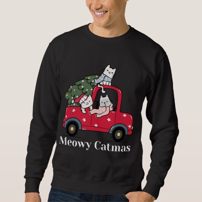 Sudadera Meowy Catmas Navidades del gato del camión rojo Pa (Anverso)