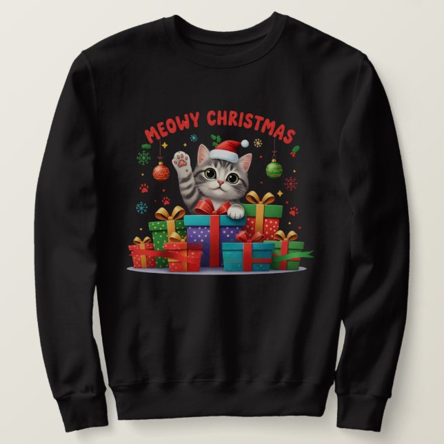 Sudadera Meowy Christmas Gift Cat – Cute Holiday T-Shirt (Anverso del diseño)