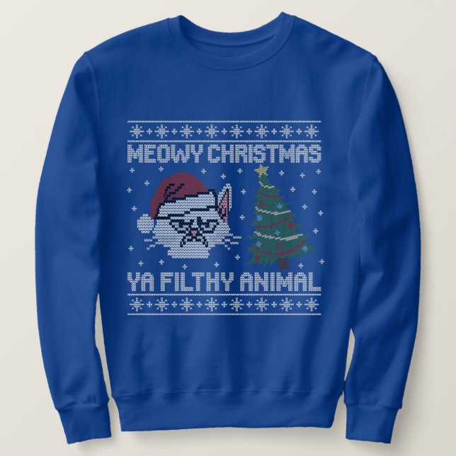 Sudadera Meowy Christmas Ya Filthy Animal - Cat Head Design (Anverso del diseño)