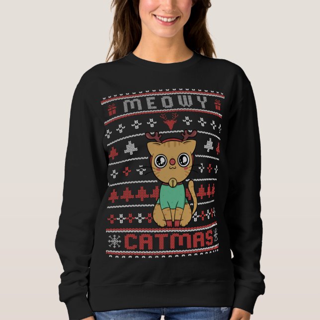 Sudadera Meowy Merry Catmas - Un gato Navidad lindo sudor f (Anverso)
