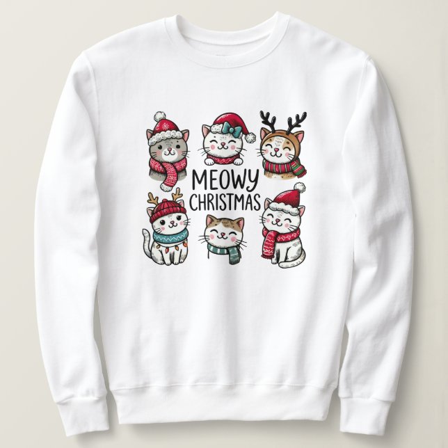 Sudadera Meowy Navidades Funny Cat Lover (Anverso del diseño)
