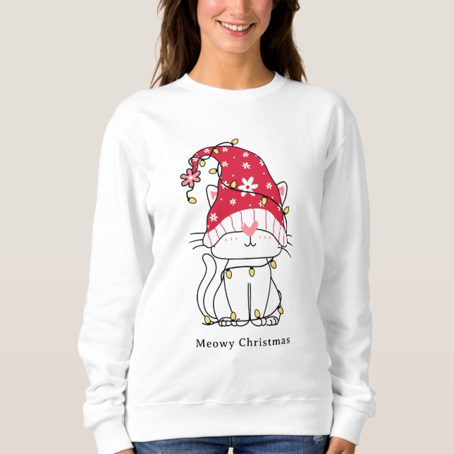 Sudadera Meowy Navidades Funny Cute Santa Cat Personalizado (Anverso)