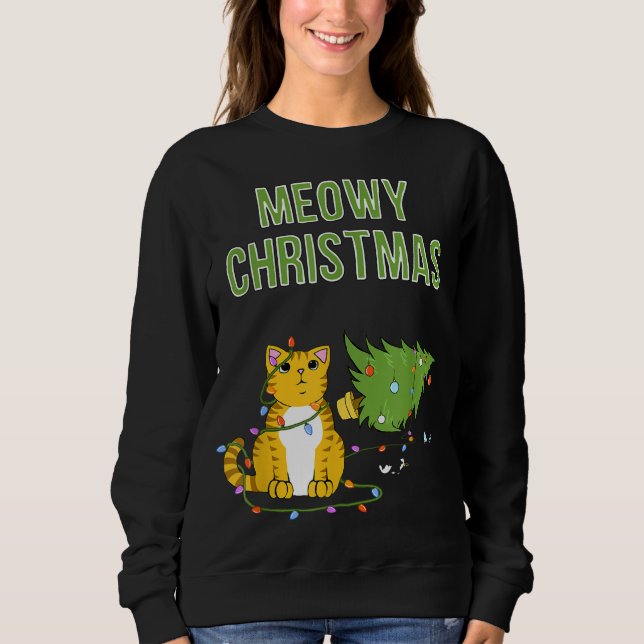 Sudadera Meowy Navidades Tiger Tabby Cat Xmas Tree (Anverso)