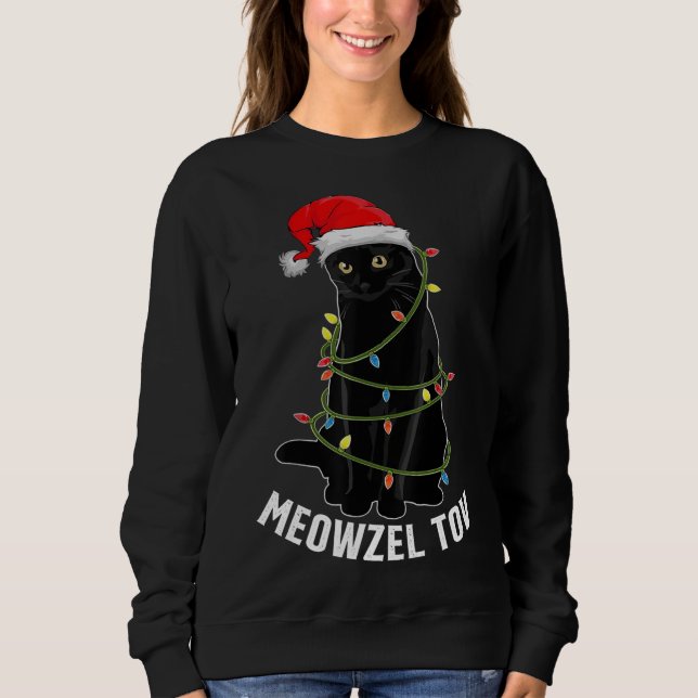 Sudadera Meowzel Tov Gato Negro Navidades Hanukkah Encenden (Anverso)