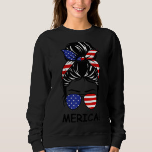 Sudadera Merica 4 De Julio Messy Bun Hair Patriota Estadoun