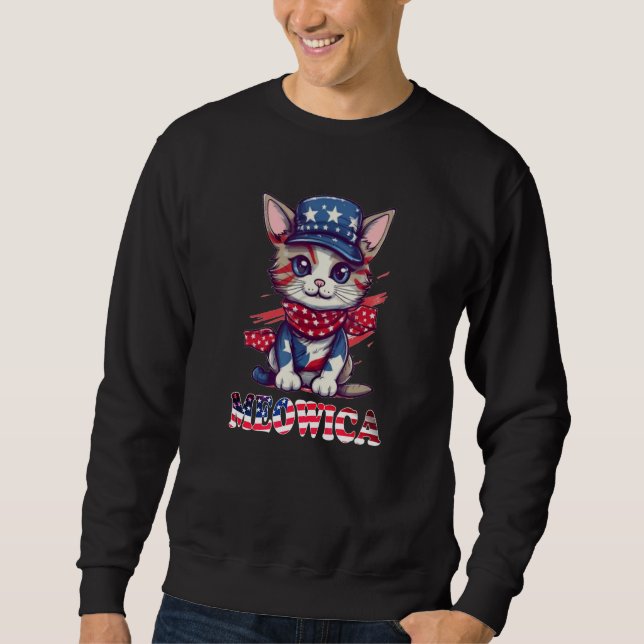 Sudadera Merica 4th of July Meowica Kitty Cat American Flag (Anverso)
