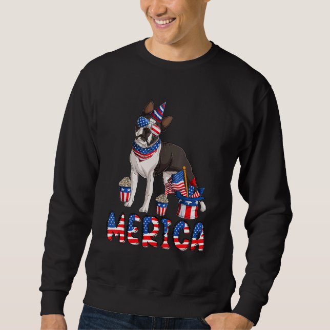 Sudadera Merica Boston Terrier 4 De Julio Estadounidense Fl (Anverso)
