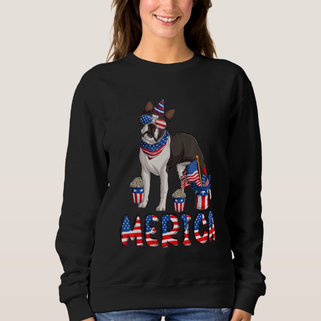 Sudadera Merica Boston Terrier 4 De Julio Estadounidense Fl (Anverso)