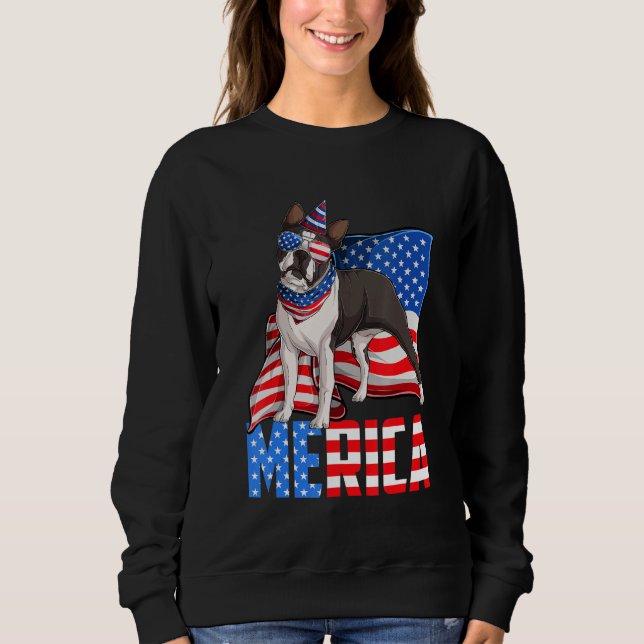 Sudadera Merica Boston Terrier 4 De Julio Estadounidense Fl (Anverso)