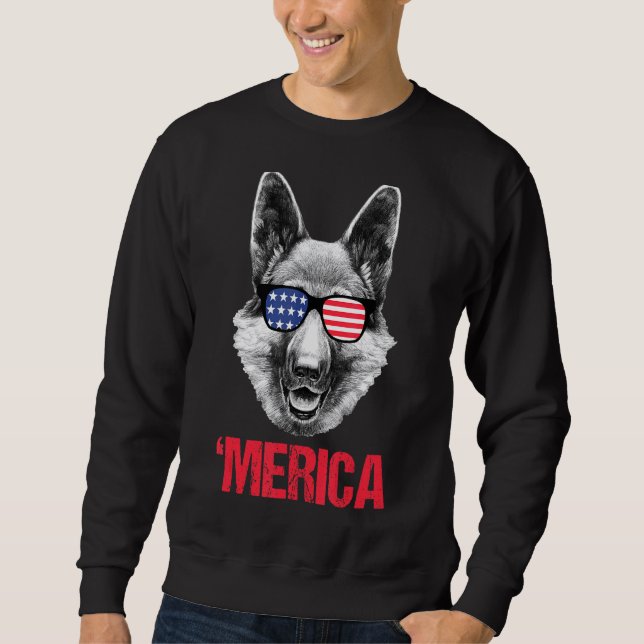 Sudadera Merica German Shepherd Bandera Americana Gafas de  (Anverso)