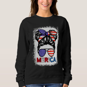 Sudadera Merica Mamá Chica Bandera Americana Messy Bun Hair