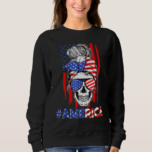 Sudadera Merica Messy Bun Skull 4 De Julio Bandera American