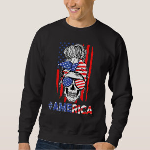 Sudadera Merica Messy Bun Skull 4 De Julio Bandera American