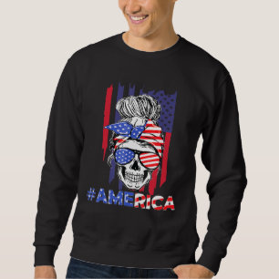 Sudadera Merica Messy Bun Skull 4 De Julio Bandera American