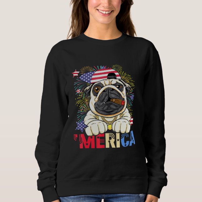 Sudadera Merica Pug Us Bandera Fuegos Artificiales 4 De Jul (Anverso)