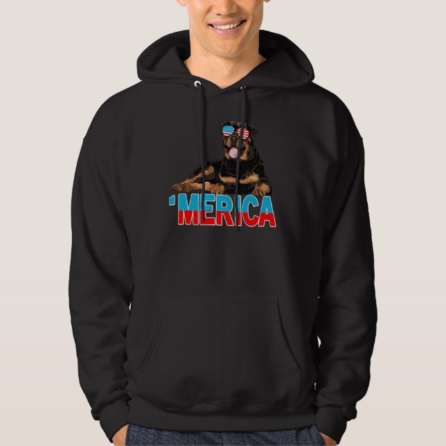 Sudadera Merica Rottweiler Bandera Estadounidense Gafas De  (Anverso)