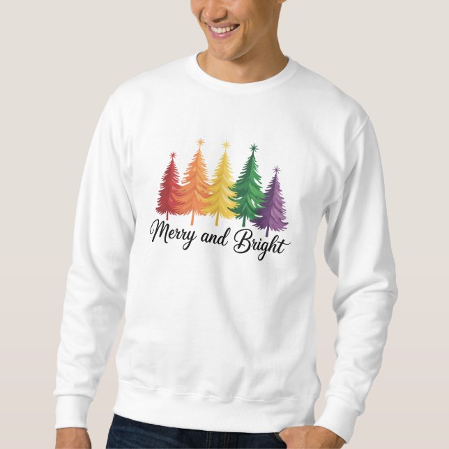 Sudadera Merry And Bright Rainbow Christmas Tree Gay LGBTQ  (Anverso)