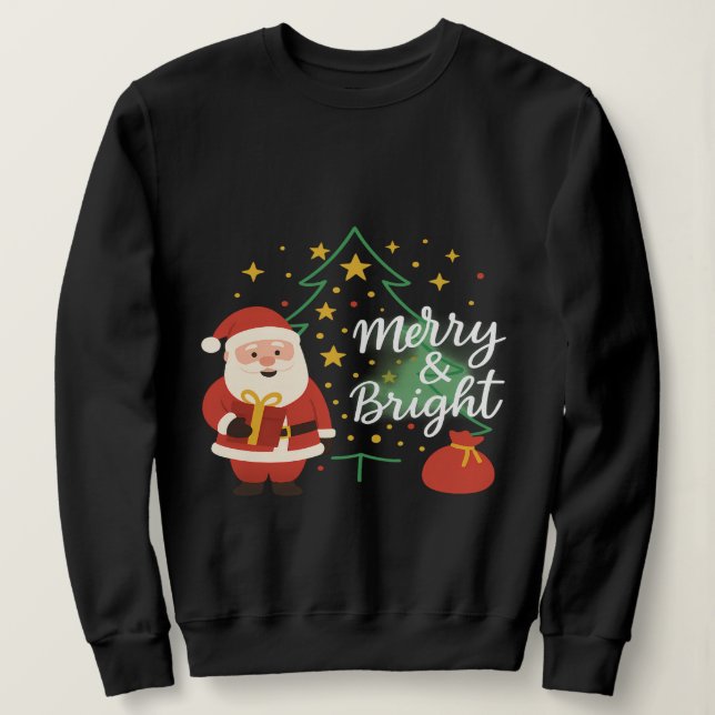 Sudadera Merry & Bright Santa Xmas Tree Sweatshirt Gift (Anverso del diseño)