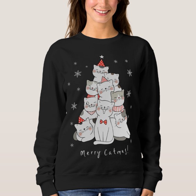 Sudadera Merry Catmas Christmas Tree Winter Cats Santa Cat  (Anverso)