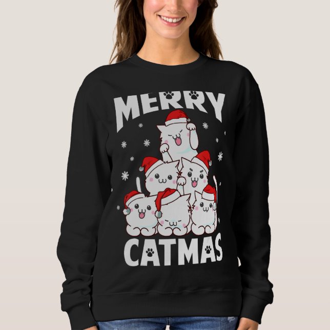 Sudadera Merry Catmas Funny Pun Navidades Cat Lover Matchin (Anverso)