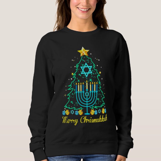 Sudadera Merry Christmakkah  Hanukkah And Christmas Tree Li (Anverso)