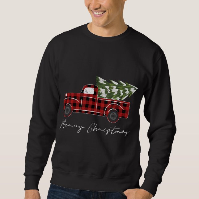 Sudadera Merry Christmas Buffalo Plaid Red Truck Tree (Anverso)
