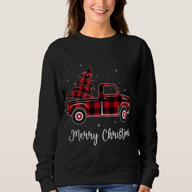 Sudadera Merry Christmas Buffalo Red Plaid Truck Tree (Anverso)