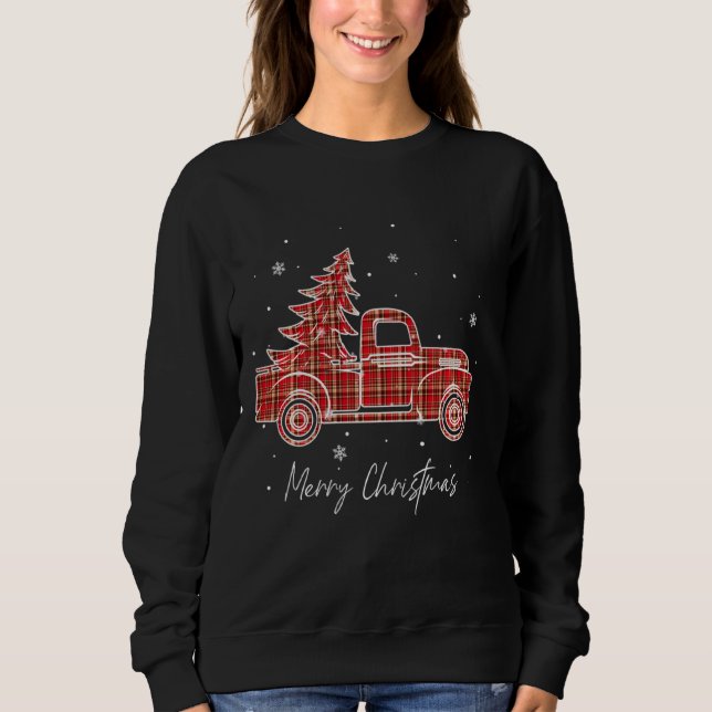 Sudadera Merry Christmas Buffalo Truck Tree Red Plaid for M (Anverso)