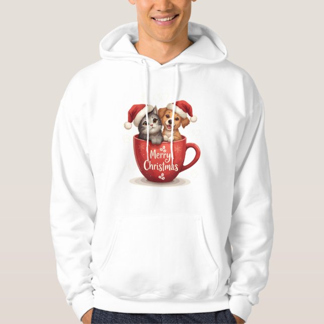 Sudadera Merry Christmas Cat and Dog in Mug Hoodie Cute Pet (Anverso)
