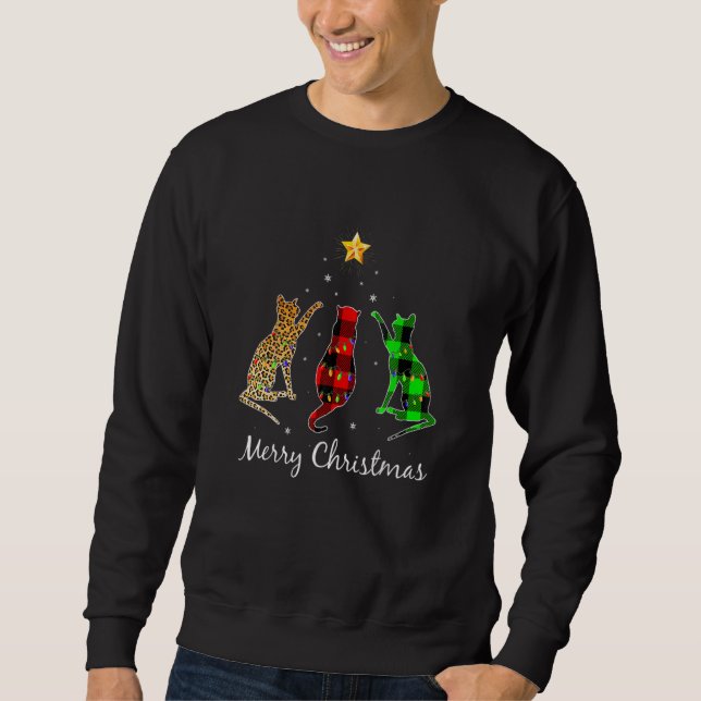 Sudadera Merry Christmas Cat Buffalo Plaid Xmas Cats (Anverso)