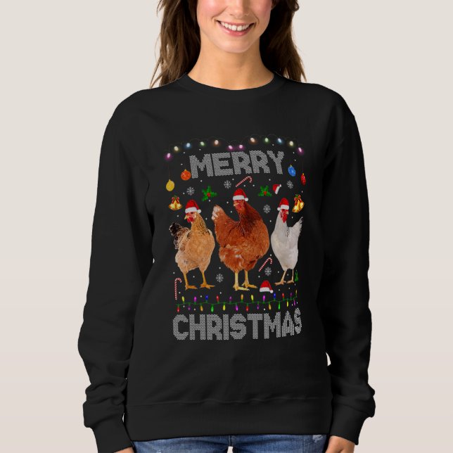 Sudadera Merry Christmas Chicken   Santa Hat Lights Xmas   (Anverso)