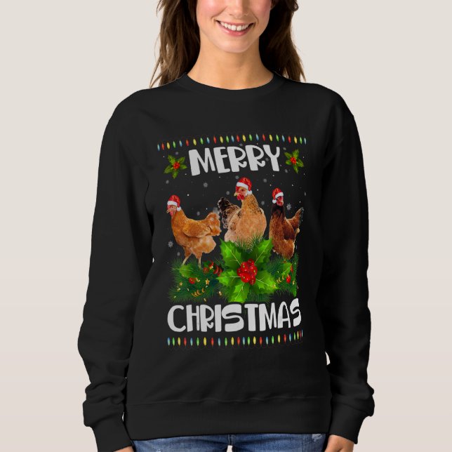 Sudadera Merry Christmas Chicken  Santa Hat Lights Xmas  1 (Anverso)