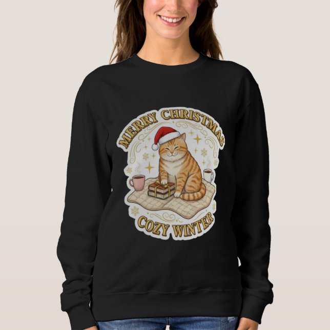 Sudadera Merry Christmas Cozy Winter Cat Book Lover T-Shirt (Anverso)