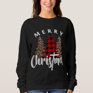 Sudadera Merry Christmas Cross Buffalo Plaid Leopard Print