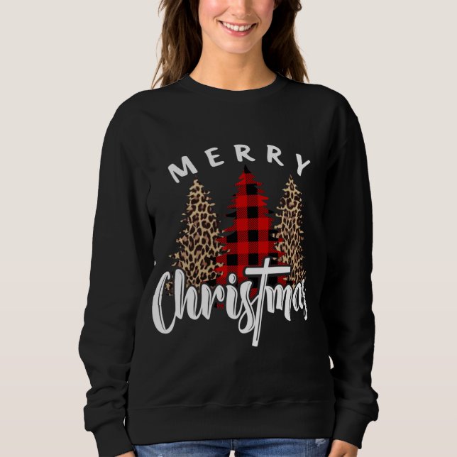 Sudadera Merry Christmas Cross Buffalo Plaid Leopard Print (Anverso)