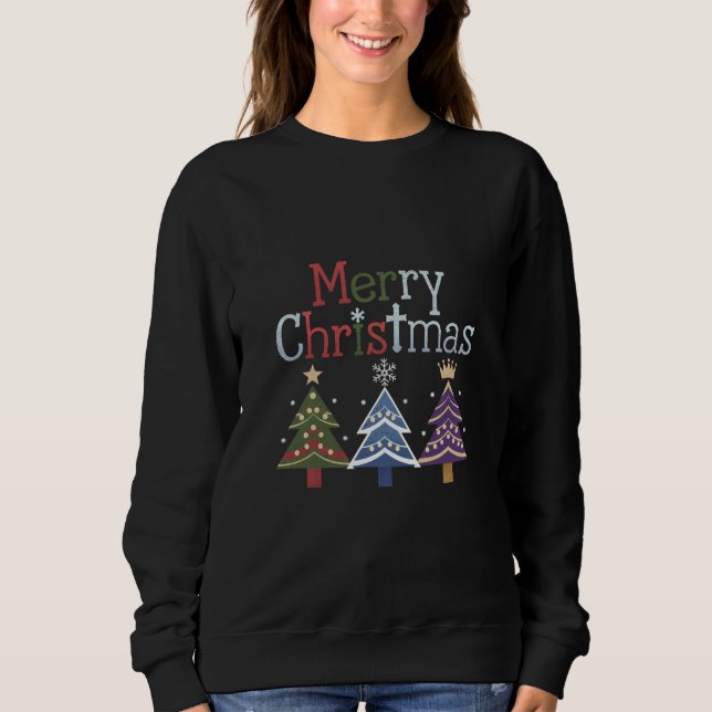 Sudadera Merry Christmas Cross Xmas Tree Retro (Anverso)