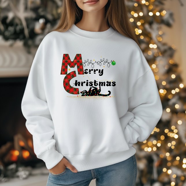 Sudadera Merry Christmas, Cute Kitten with Holiday Lights (Subido por el creador)