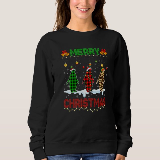 Sudadera Merry Christmas Cute Penguin Xmas Leopard Plaid Sa (Anverso)