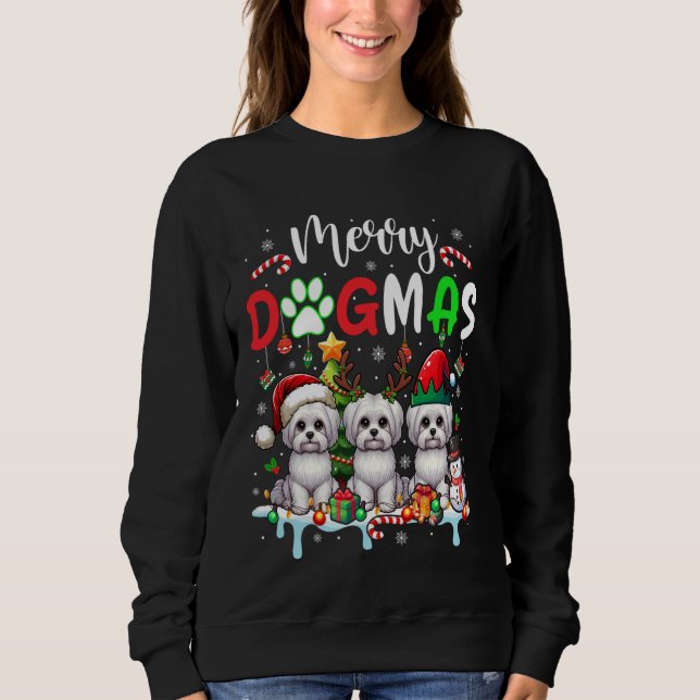 Sudadera Merry Christmas Dog Three Santa Reindee Maltese L (Anverso)