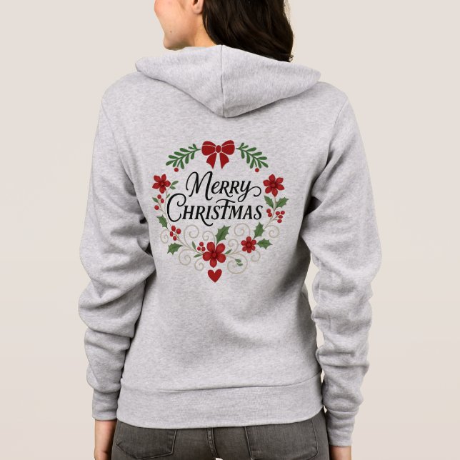 Sudadera Merry Christmas Floral Wreath Zip-Up Hoodie (Reverso)