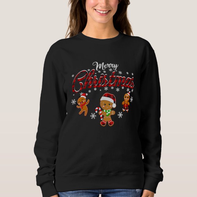 Sudadera Merry Christmas Gingerbread Xmas Red Plaid Cookie  (Anverso)