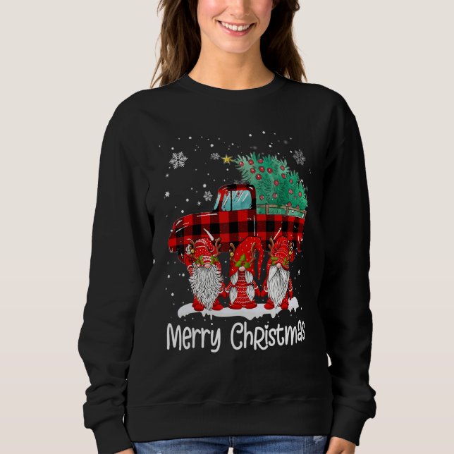 Sudadera Merry Christmas Gnomes Santa Reindeer Plaid Truck  (Anverso)
