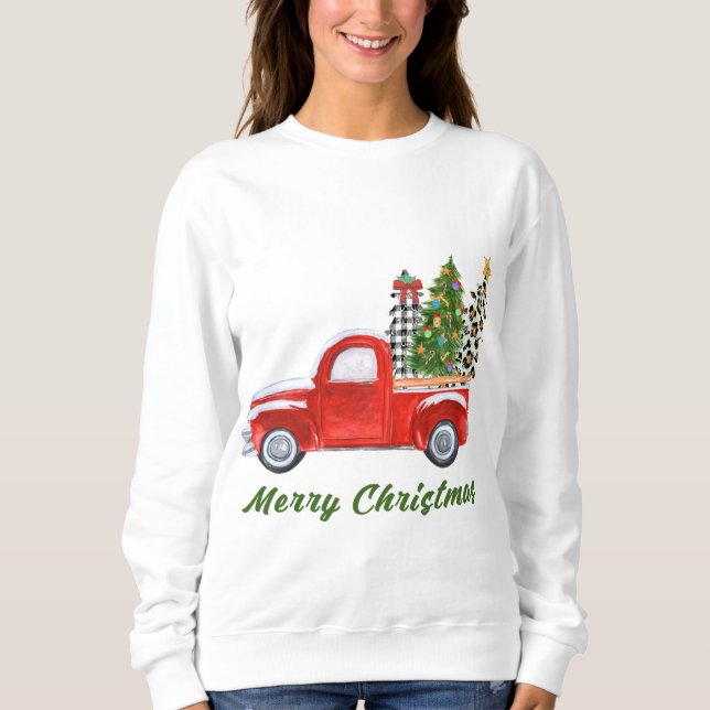 Sudadera Merry Christmas Leopard Plaid Christmas Tree Red T (Anverso)