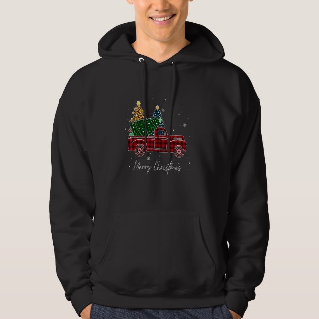 Sudadera Merry Christmas Leopardo Buffalo Truck Tree Red Pl (Anverso)