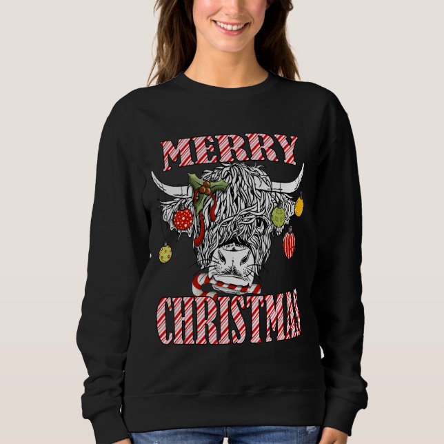 Sudadera Merry Christmas Longhorn Cow Candycane Xmas Holida (Anverso)
