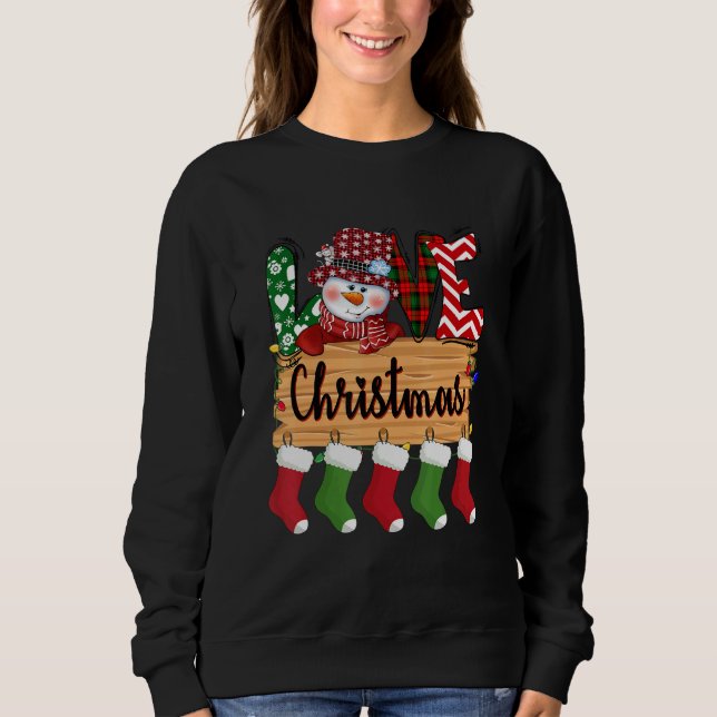 Sudadera Merry Christmas Love  Snowman Buffalo Red Plaid So (Anverso)