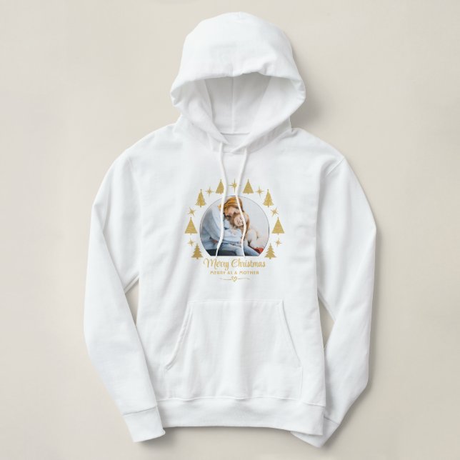 Sudadera Merry Christmas Merry As A Mother White Gold Photo (Diseño del anverso)