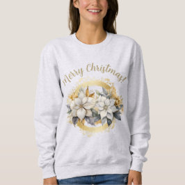 Sudadera Merry Christmas Poinsettia White & Gold Sweatshirt